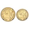 Image 1 : Pair of Uruguay gold essai 20 and 10 centesimos, 1994, NGC MS 66 and 64, both finest and only exampl