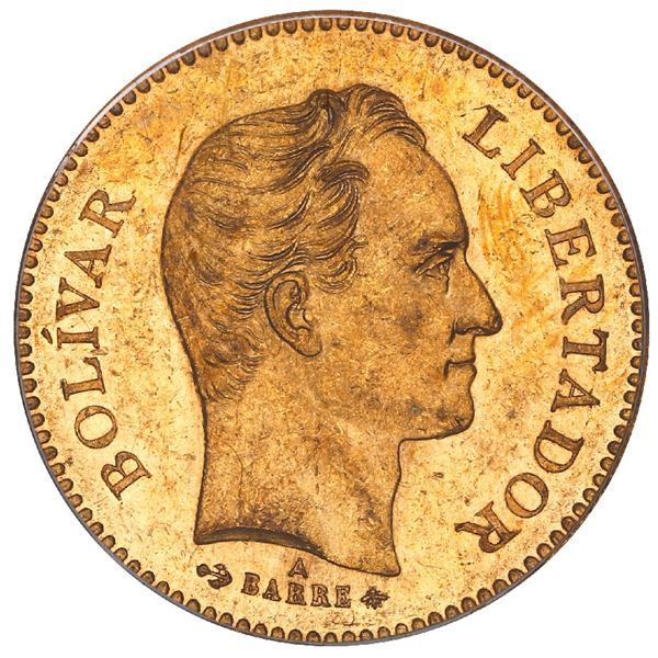 Venezuela (struck at the Paris mint), gold 5 venezolanos, 1875-A, PCGS MS62 (old green label).