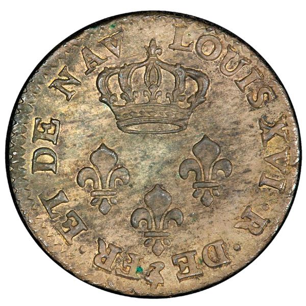 Windward Islands (French colonial, struck in Paris), billon pattern 2 sous 6 deniers, Louis XVI, 178