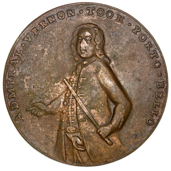 Great Britain, copper-zinc Admiral Vernon medal, 1739, Porto Bello, ex-Adams.