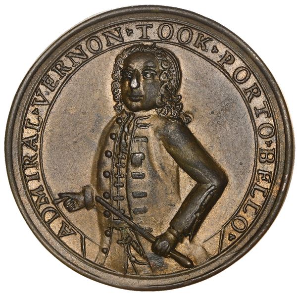 Great Britain, medium-sized copper-zinc Admiral Vernon medal, 1739, Porto Bello, ex-Adams (Plate).