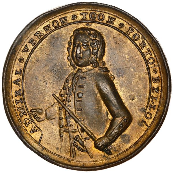 Great Britain, copper-zinc Admiral Vernon medal, 1739, Porto Bello, ex-Adams.