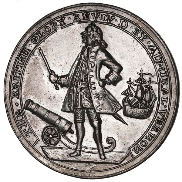 Great Britain, silver-plated copper-zinc Admiral Vernon medal, 1739, Porto Bello, ex-Adams (Plate).