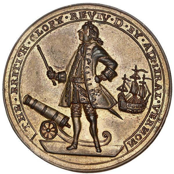 Great Britain, copper-zinc Admiral Vernon medal, 1739, Porto Bello, ex-Adams.