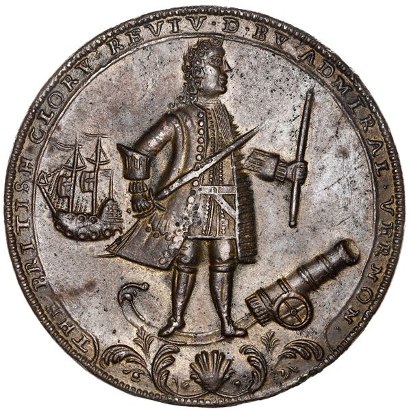 Great Britain, copper-zinc Admiral Vernon medal, 1739, Porto Bello, ex-Adams.