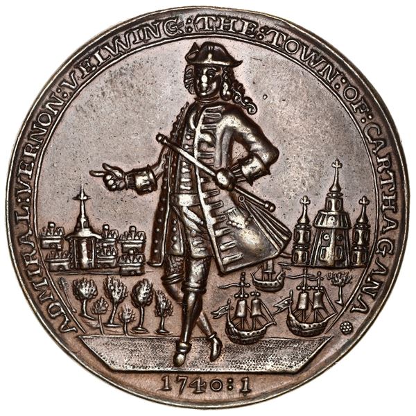 Great Britain, copper-zinc Admiral Vernon medal, 1741, Cartagena, ex-Adams.