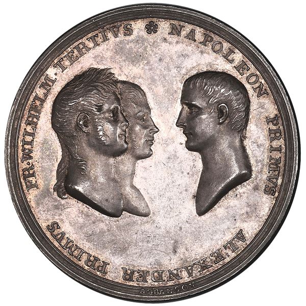 Russia, specimen silver medal, 1807, Alexander I, treaties of Tilsit, by Abramson, PCGS SP63.