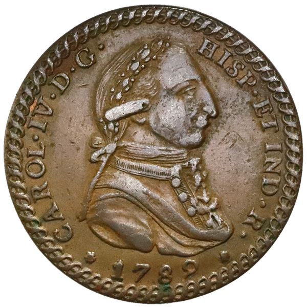 Jerez de la Frontera, Spain, bronze proclamation medal, Charles IV, 1789, NGC AU 50 BN, finest known