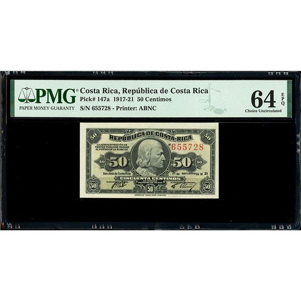 San Jose, Costa Rica, Republica de Costa Rica, 50 centimos, 21-11-1921, serial 655728, PMG Choice UN