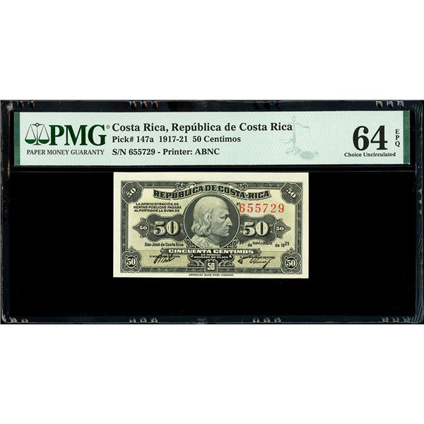 San Jose, Costa Rica, Republica de Costa Rica, 50 centimos, 21-11-1921, serial 655729, PMG Choice UN