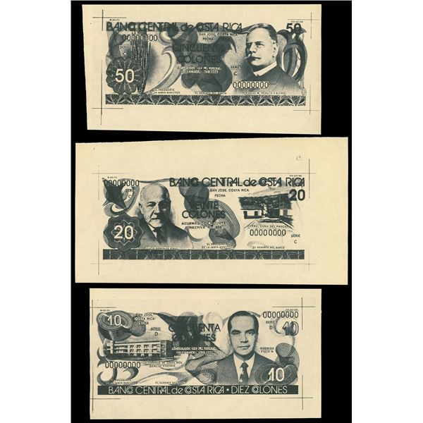 Set of Costa Rica, Banco Central, photographic essays on manila paper dated 8-20-1971: 50 colones, s