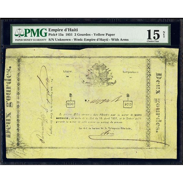 Haiti, Empire of Haiti, 2 gourdes, 16-4-1851, PMG Choice Fine 15 net / previously mounted, ex-Rudman