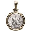 Image 1 : Roman Republic, AR denarius, moneyer M. Furius L., ca. 119 BC, mounted "Janus" side out in 14K gold 