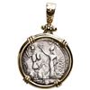 Image 2 : Roman Republic, AR denarius, moneyer M. Furius L., ca. 119 BC, mounted "Janus" side out in 14K gold 