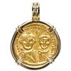 Image 1 : Byzantine Empire, AV solidus, Heraclius, (610-641 AD), Constantinople mint, mounted in 18K gold beze