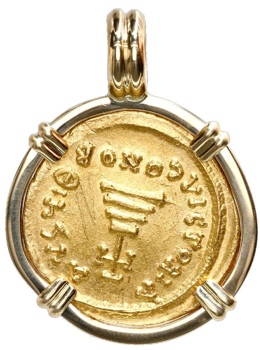 Byzantine Empire, AV solidus, Heraclius, (610-641 AD), Constantinople mint, mounted in 18K gold beze