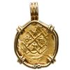 Image 1 : Mexico City, Mexico, cob 2 escudos, Philip V, assayer L (1702-5), ex-1715 Fleet, mounted in 18K gold