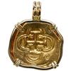 Image 1 : Seville, Spain, cob 2 escudos, Philip II or III, assayer B, mounted cross-side out in 18K gold bezel