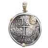 Image 1 : Potosi, Bolivia, cob 8 reales, 1653E, dot-PH-dot at top, ex-Capitana (1654), mounted cross-side out 