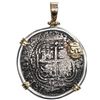Image 1 : Potosi, Bolivia, cob 8 reales, 1653E, dot-PH-dot, ex-Capitana (1654), mounted cross-side out in thic