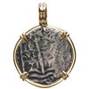 Image 1 : Potosi, Bolivia, cob 1 real, 1671E, ex-Consolacion (1681), mounted cross-side out in 14K gold bezel 