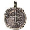 Image 1 : Mexico City, Mexico, cob 2 reales, Philip III, assayer F (pre-1607), mounted cross-side out in 14K g