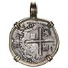 Image 1 : Potosi, Bolivia, cob 1 real, Philip II, assayer B (3rd period), mounted cross-side out in 14K gold b