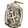 Image 2 : Potosi, Bolivia, cob 2 reales, 1768V-Y, mounted pillars-side out in 14K gold bezel with six diamonds