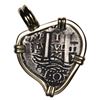 Image 2 : Potosi, Bolivia, cob 1 real, 1664E, mounted cross-side out in 14K gold bezel with fixed bail.