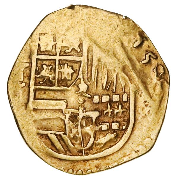 Toledo, Spain, cob 2 escudos, 1595(?) date to right, assayer C below mintmark oT to left.