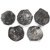 Image 2 : Lot of five Mexico City, Mexico, cob 4 reales, Philip IV, assayer P (where visible).