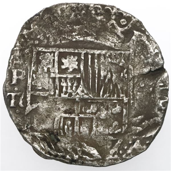 Potosi, Bolivia, cob 8 reales, Philip IV, assayer TR (late 1630s).