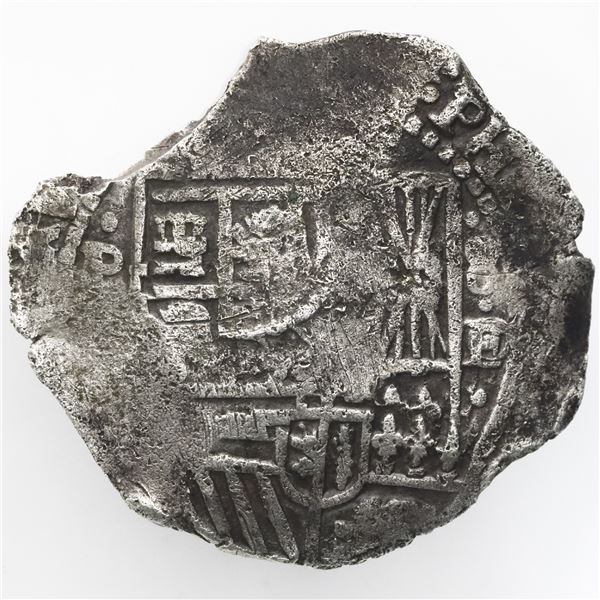 Potosi, Bolivia, cob 8 reales, (1651)E/O, with countermark (unidentified) on cross.