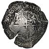 Image 2 : Potosi, Bolivia, cob 8 reales, 1651E (modern 5), with crown-alone countermark on shield.