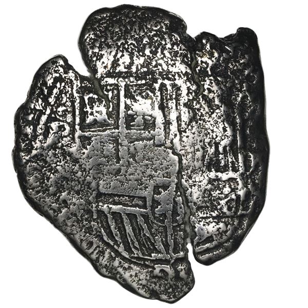 Potosi, Bolivia, cob 8 reales, 1651E, with crowned-O countermark on cross.