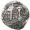 Image 1 : Potosi, Bolivia, cob 8 reales, 1653E, dot-PH-dot at top, three-digit date below cross.