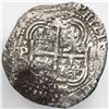 Image 2 : Potosi, Bolivia, cob 8 reales, 1654E, dot-PH-dot at top.