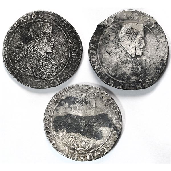 Lot of three Brabant, Spanish Netherlands, portrait ducatoons of Philip IV, dates as follows: 1637, 