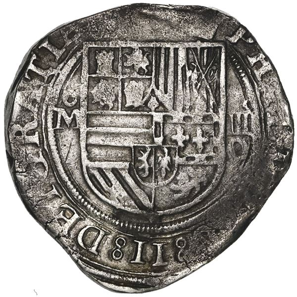 Mexico City, Mexico, cob 4 reales, Philip II, assayer O below denomination oIIII to right, mintmark