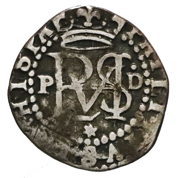 Lima, Peru, cob 1/2 real, Philip II, assayer Diego de la Torre, P to left, dot-D to right, star at b