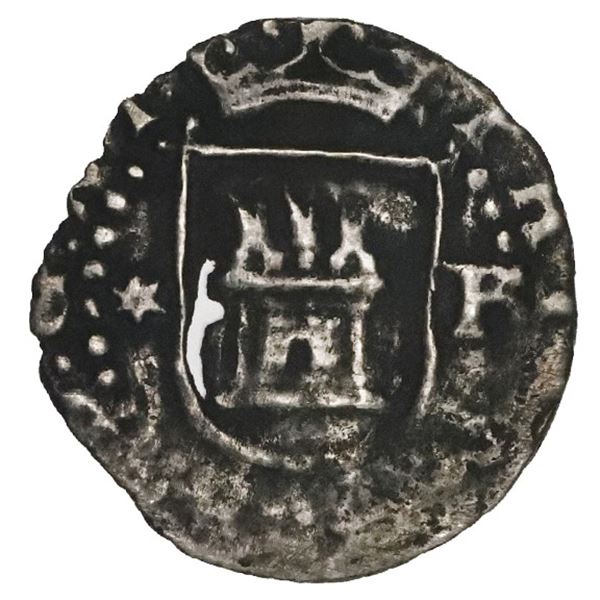Lima, Peru, cob 1/4 real, Philip II, assayer Diego de la Torre, * to left and P to right of castle,