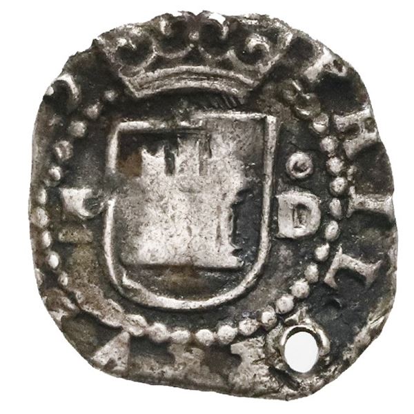 Lima, Peru, cob 1/4 real, Philip II, assayer Diego de la Torre, P to left and oD to right of castle,