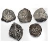 Image 1 : Lot of five Lima, Peru, cob 1R of Charles II: 1687R, 1689V, 1695R, 1696H and 1697H.