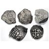 Image 2 : Lot of five Lima, Peru, cob 1R of Charles II: 1687R, 1689V, 1695R, 1696H and 1697H.