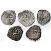 Image 2 : Lot of five Lima, Peru, cob 1R of Charles II and early Philip V: 1698H, 1699R, 1703H, 1705H, 1709M.