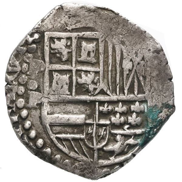Potosi, Bolivia, cob 8 reales, Philip IV, assayer P (mid-1620s).