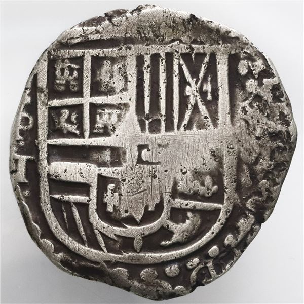 Potosi, Bolivia, cob 8 reales, Philip IV, assayer T (late 1620s).