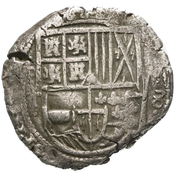 Potosi, Bolivia, cob 8 reales, Philip IV, assayer T (1629), denomination 8, fine-dot borders.