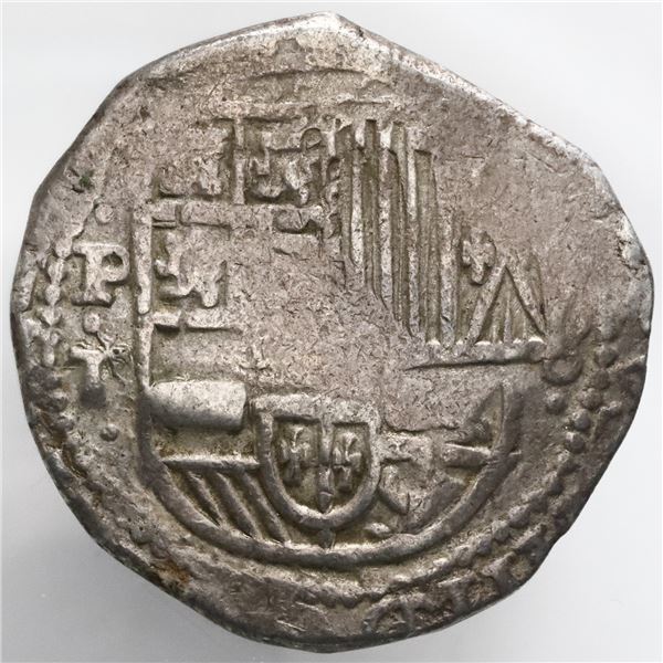 Potosi, Bolivia, cob 8 reales, Philip IV, assayer T (ca. 1630).