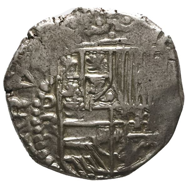 Potosi, Bolivia, cob 2 reales, Philip III, assayer RL (curved leg).